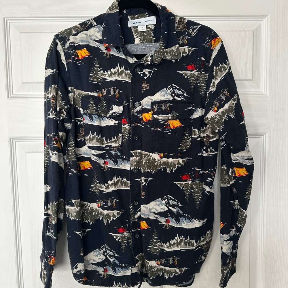 Snowscape Ski Scene Flannel Shirt